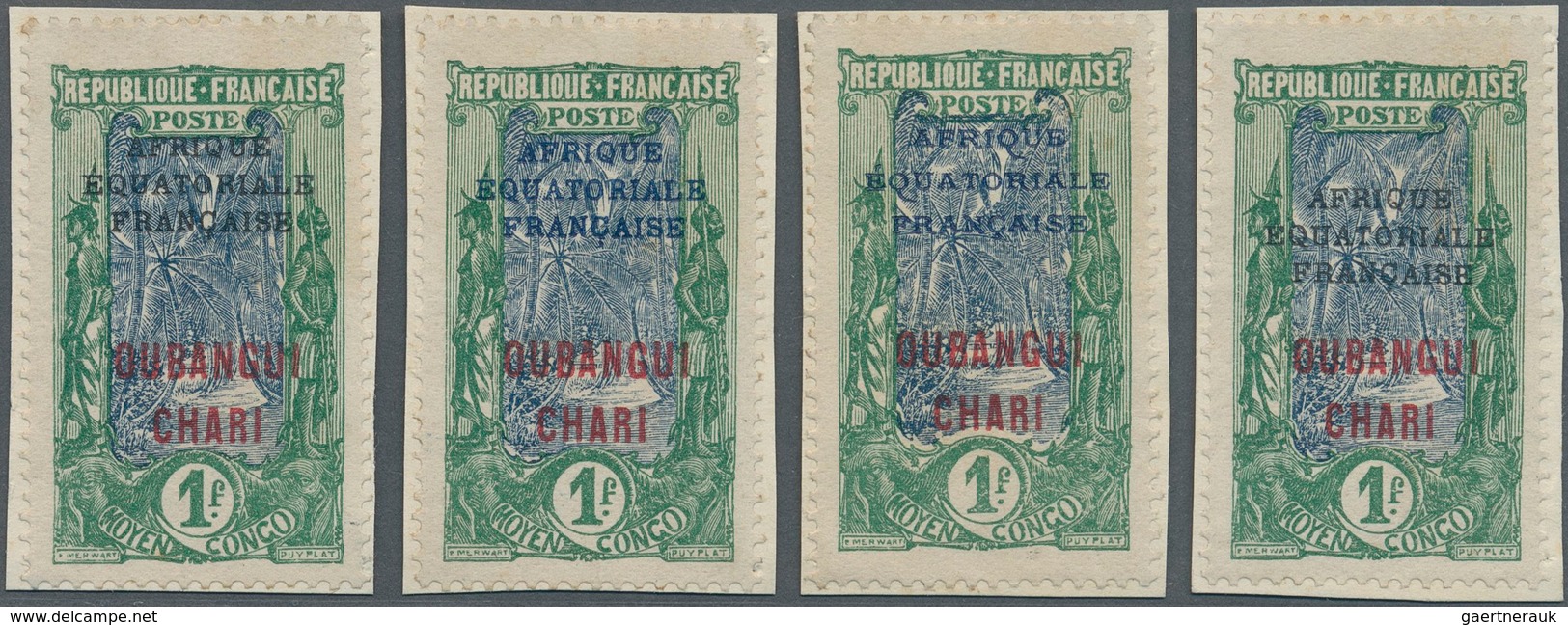 Zentralafrikanische Republik: 1924, AEF Overprints On Oubangui-Chari, 1fr. Green/slate "Coconut Palm - Central African Republic