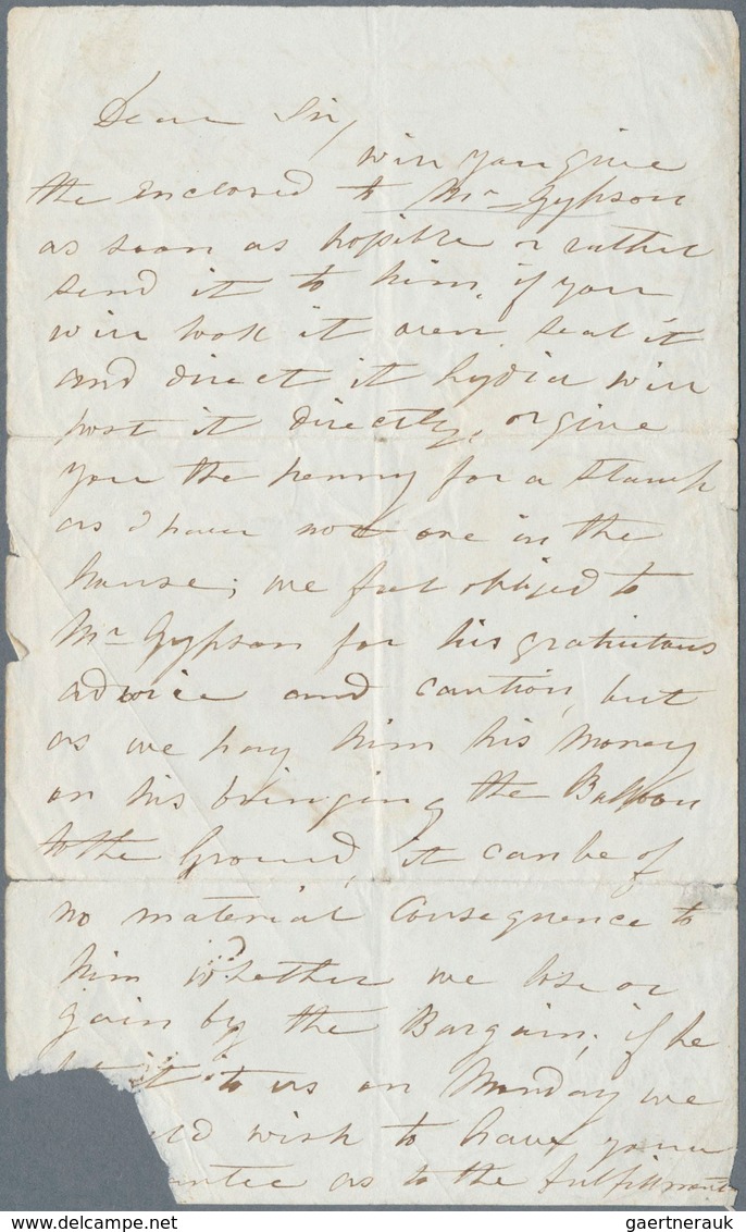 Ballonpost: 1848: Great Britain. Early Ballonist's Letter Written By M. Graham Known As "the Only Fe - Luchtballons