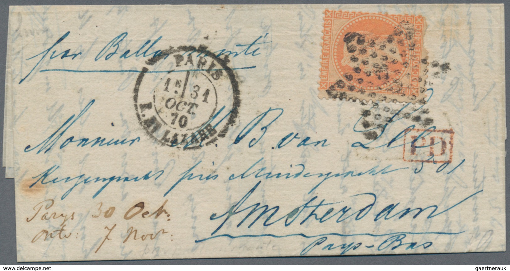 Ballonpost: 1870, 31 Oct., Laure 40c. Orange (faults) On Lettersheet Obliterated By Etoile Avec Nume - Luchtballons