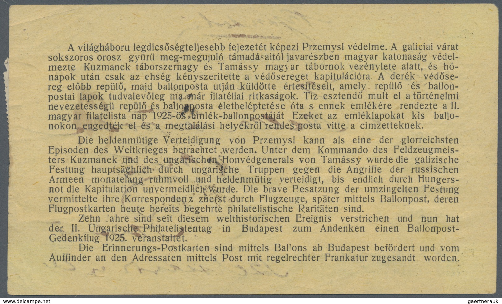 Ballonpost: 1925, Balloon Mail Przemysl, Two Commemorative Cards (on Occassion Of The 10th Anniversa - Fesselballons