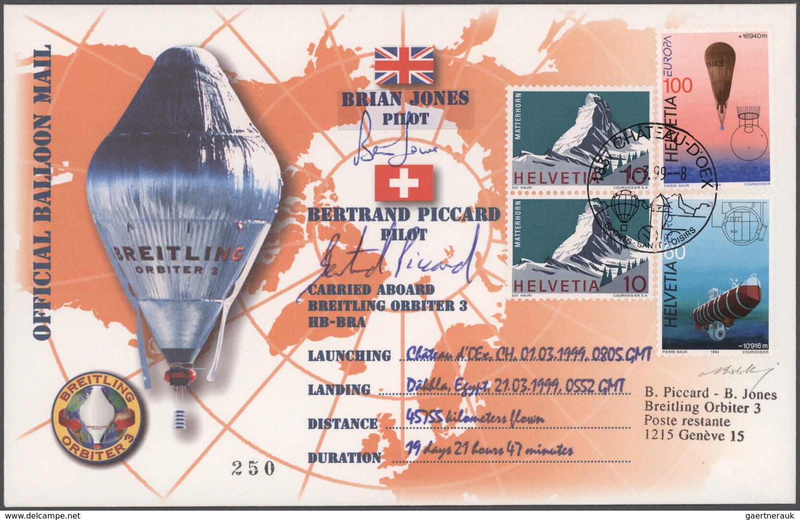 Ballonpost: 1999, ORBITER 3 / WELTRUND BALLON REKORDFLUG (45.755km In 19 Tagen): Farbenfroher Traumb - Airships