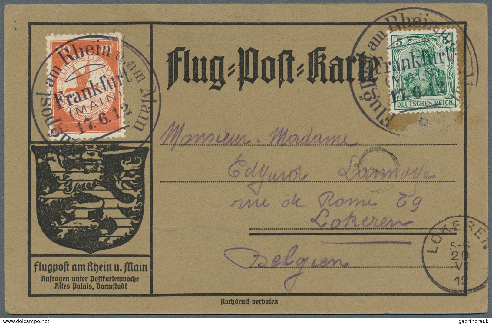 Flugpost Deutschland: 1912, Flugpost Rhein Main. SST "Frankfurt/Main 17.6.12" Mit Mi. 85 Und Mi. II - Airmail & Zeppelin