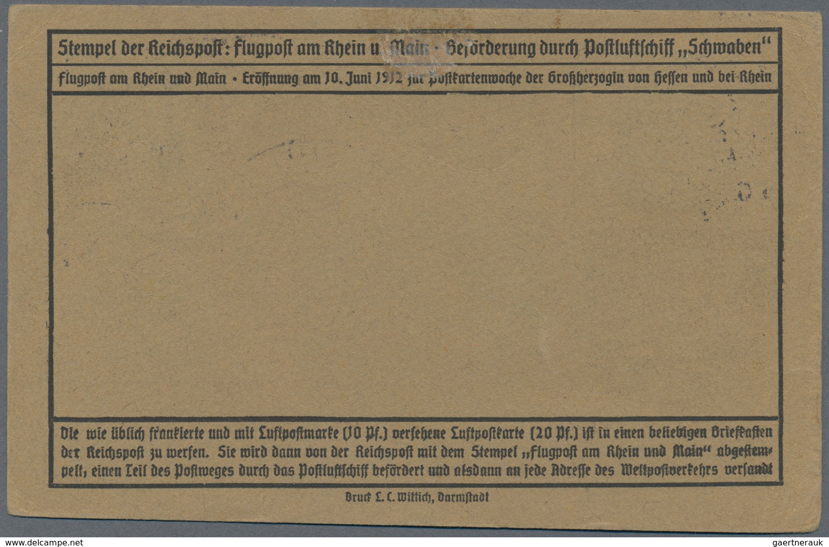 Flugpost Deutschland: 1912, "FLUGPOST RHEIN MAIN/FRANKFURT 15.6." (SST.), Beeindruckende Flug-Postka - Airmail & Zeppelin