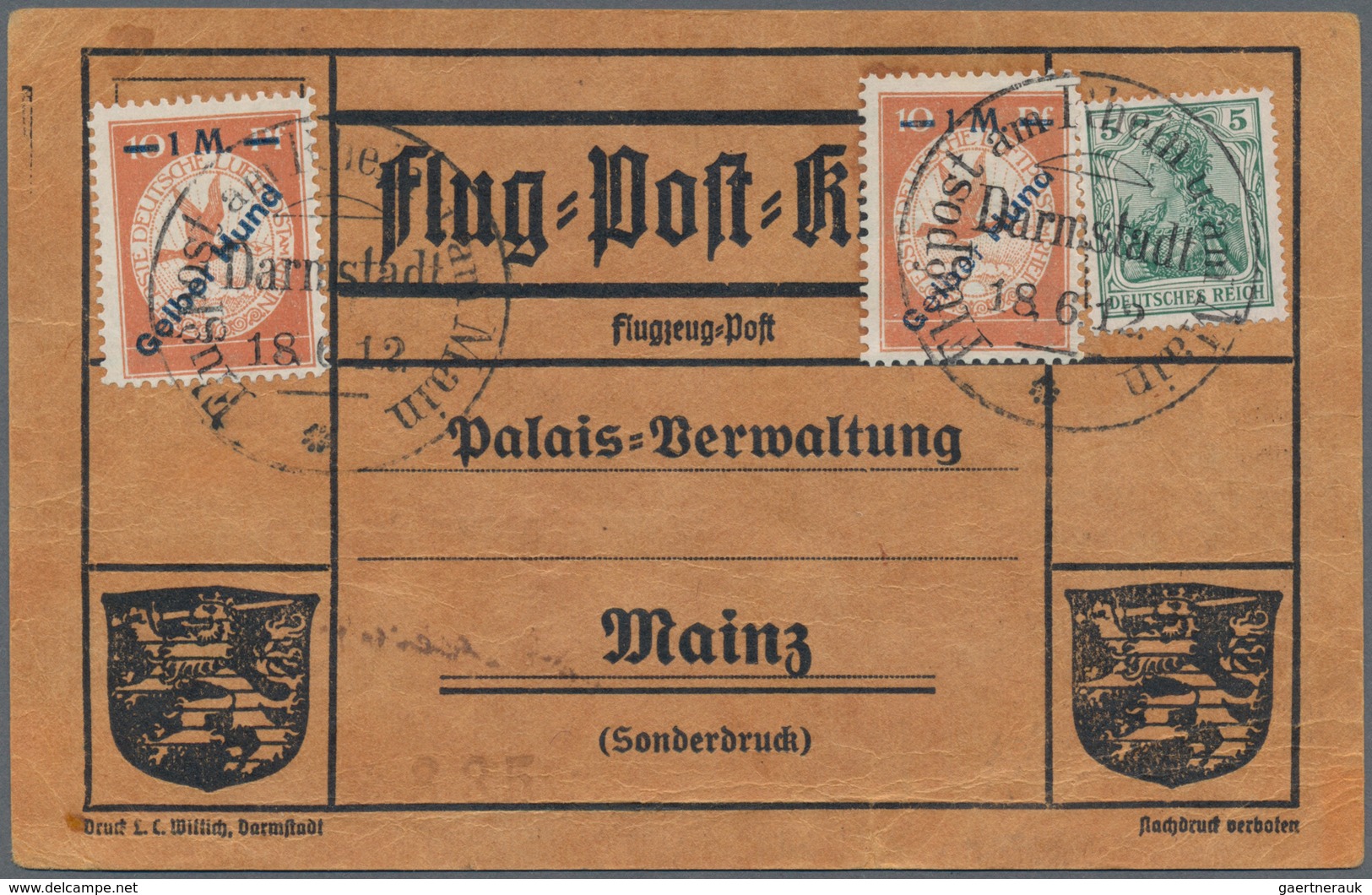 Flugpost Deutschland: 1912. Scarce Pioneer Gelber Hund - Yellow Dog Airplane Post From Darmstadt, Wi - Luft- Und Zeppelinpost