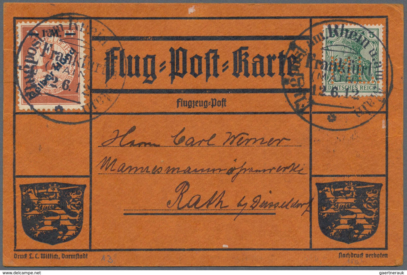 Flugpost Deutschland: 1912. Scarce Pioneer Gelber Hund Flugpost / Yellow Dog Airmail From Frankfurt, - Posta Aerea & Zeppelin