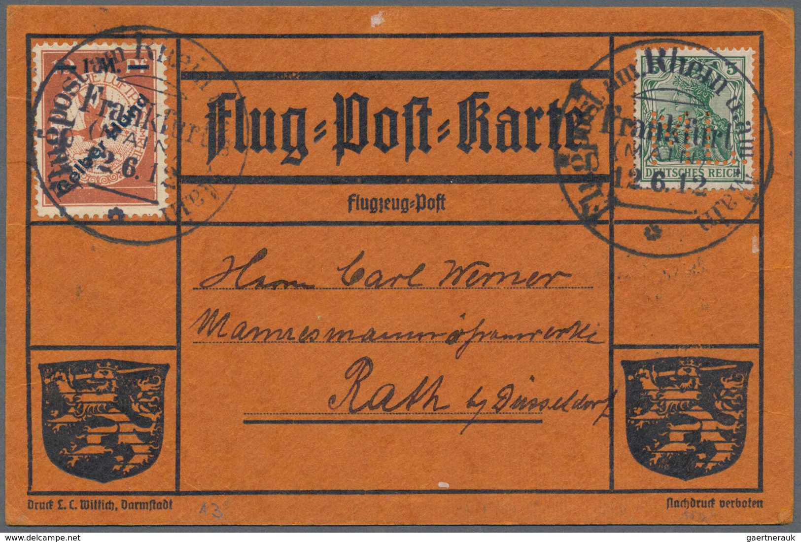 Flugpost Deutschland: 1912. Scarce Pioneer Gelber Hund Flugpost / Yellow Dog Airmail From Frankfurt, - Airmail & Zeppelin