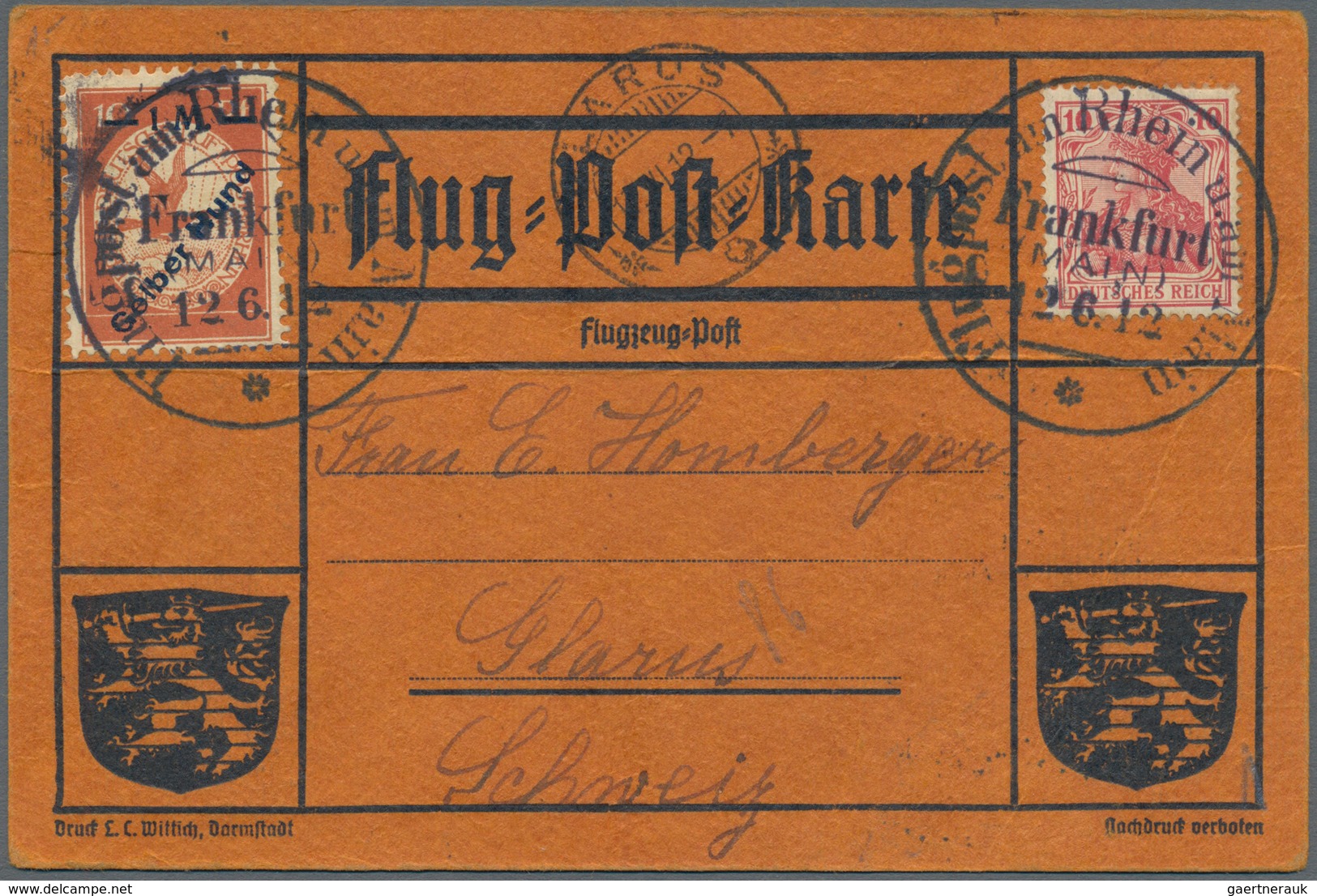 Flugpost Deutschland: 1912. Germany Official Card From The Grand Duchess Of Hesse's 1912 Flight Week - Airmail & Zeppelin