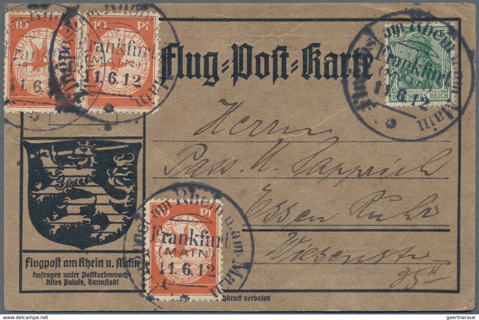 Flugpost Deutschland: 1912, Flugpost Rhein-Main, Frankfurt 11.6.; Graubraune, Gerippte Karte, Sehr S - Luft- Und Zeppelinpost