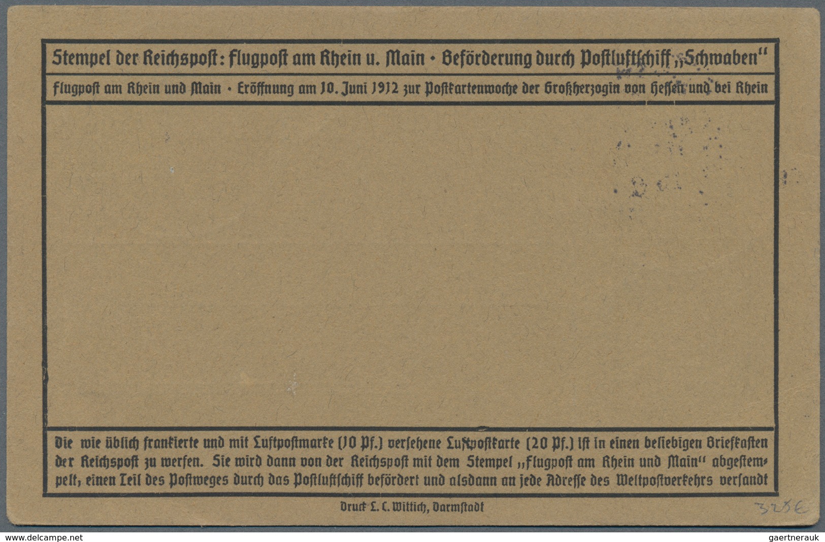 Flugpost Deutschland: 1912, FLUGPOST RHEIN-MAIN FRANKFURT 16.6.12 Sonderstempel: Graubraune Karte Mi - Luft- Und Zeppelinpost