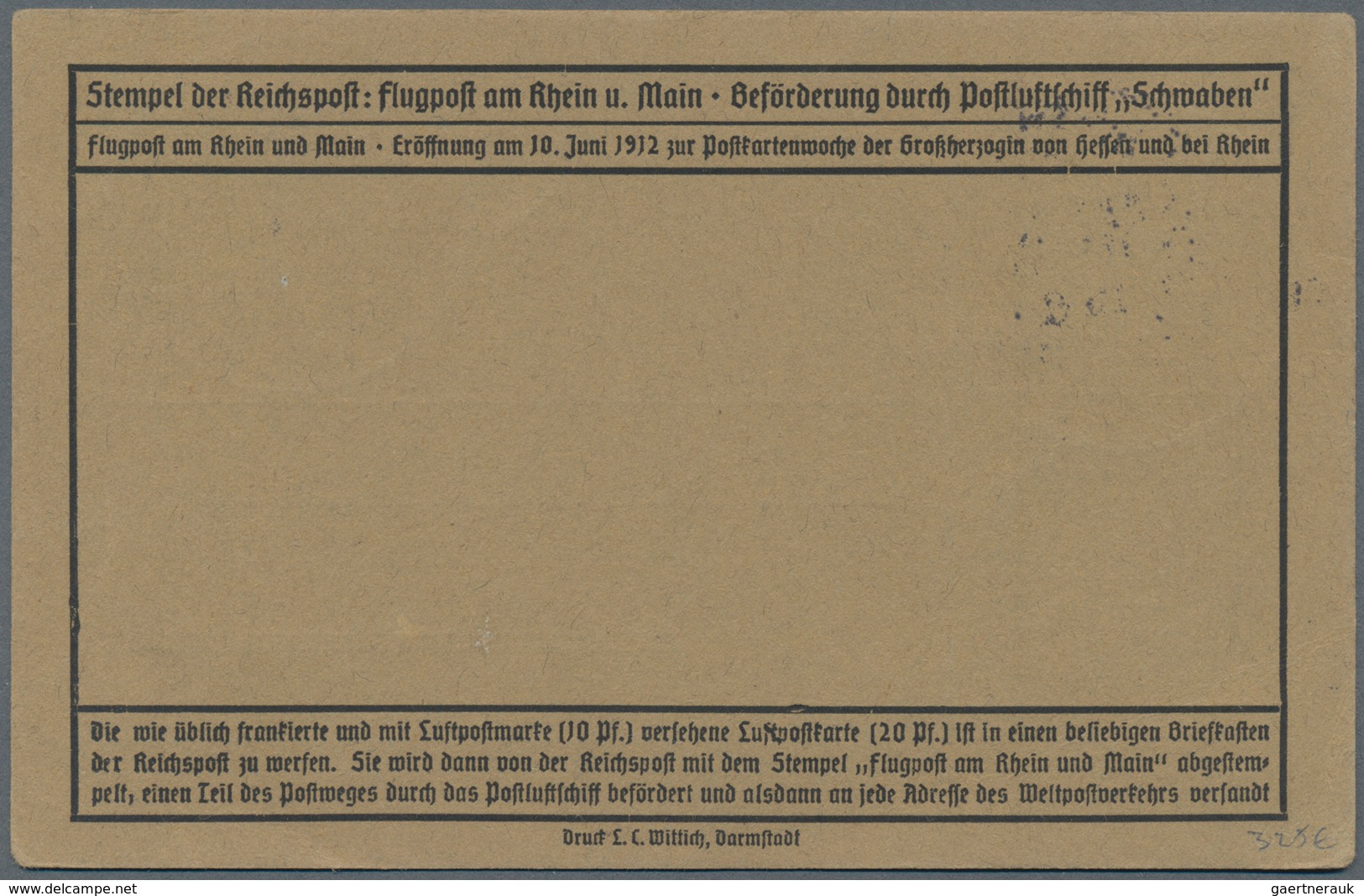 Flugpost Deutschland: 1912, FLUGPOST RHEIN-MAIN FRANKFURT 16.6.12 Sonderstempel: Graubraune Karte Mi - Airmail & Zeppelin