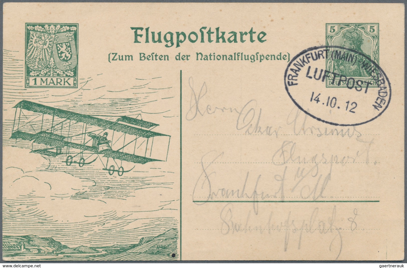 Flugpost Deutschland: 1912, Flugpostkarte 1M, Zum Besten Der Nationalflugspende M. Euler-Flugzeug 14 - Luchtpost & Zeppelin