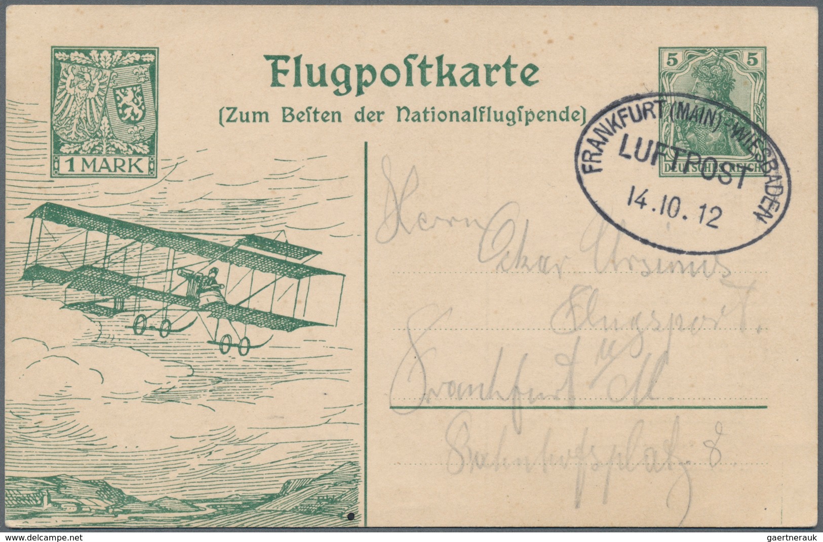 Flugpost Deutschland: 1912, Flugpostkarte 1M, Zum Besten Der Nationalflugspende M. Euler-Flugzeug 14 - Airmail & Zeppelin