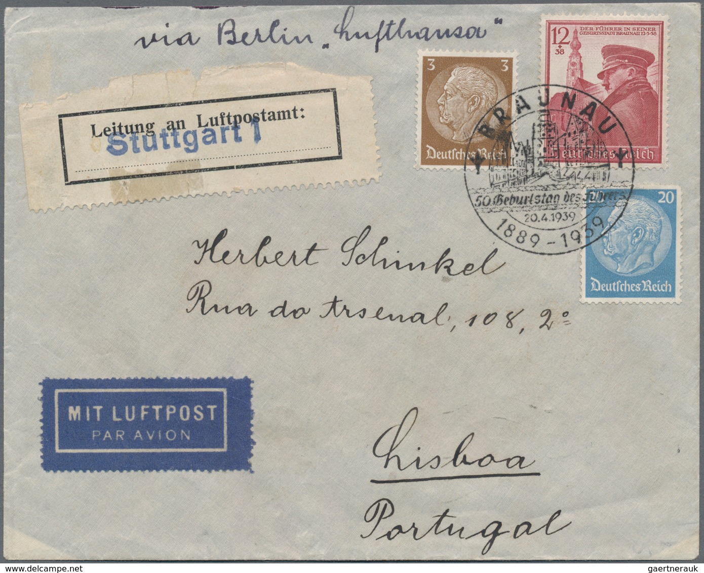 Flugpost Deutschland: 1939, Führers Geburtstag Mit Zus.-Frankatur Hindenburg Als 35 Pfg. Flugpostbri - Airmail & Zeppelin