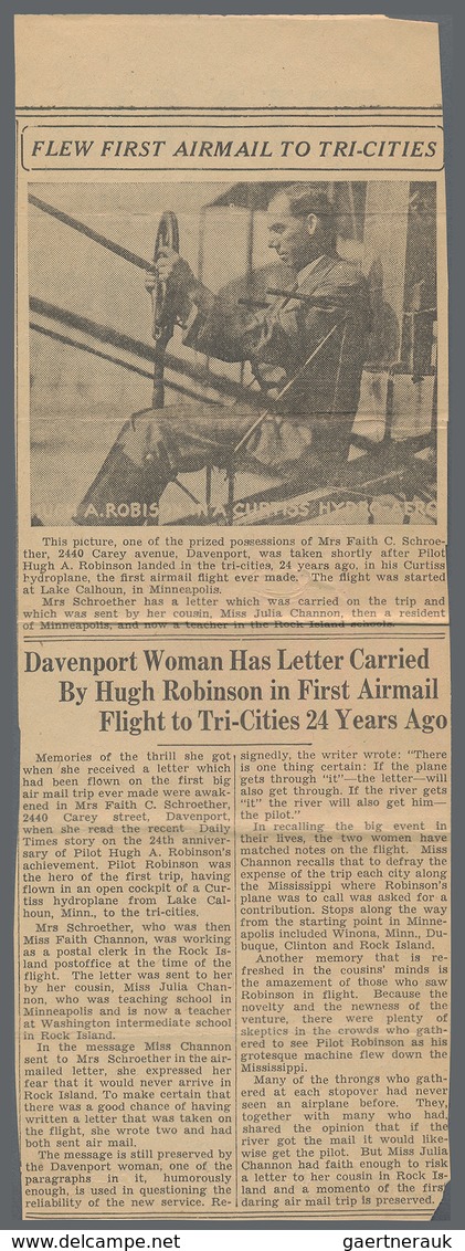 Flugpost Übersee: 1911, 12 Oct, Hydroplane Flight Minneapolis-New Orleans Along Mississippi River By - Andere & Zonder Classificatie