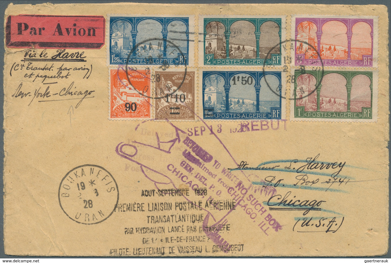 Flugpost Übersee: Algeria 1928: One Of The Most Important Algerian Airmail And Catapult Covers From - Sonstige & Ohne Zuordnung