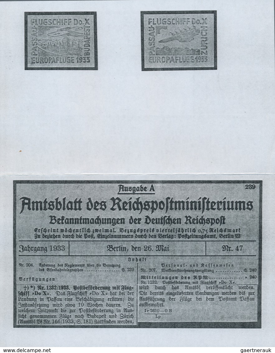 DO-X - Flugpost: 1933, DO-X EUROPAFLÜGE PASSAU-BUDAPEST, Urprünglich Frankiert Mit 20 Pfg. Ebert Ent - Airmail & Zeppelin