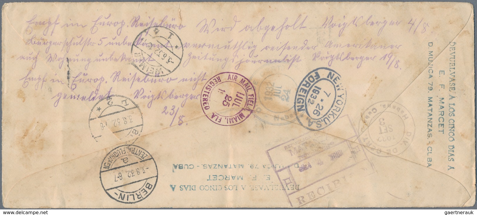 Katapult- / Schleuderflugpost: 1932, Cuba, 5 C Blue Postal Stationery Envelope, Uprated With 3 C Vio - Luchtpost & Zeppelin