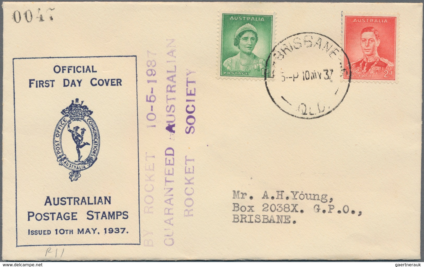 Raketenpost: ROCKET MAIL: 1835, Cover Fraser Island - "SS Maheno" Used With 1/2d KGV Pair With Viole - Andere & Zonder Classificatie