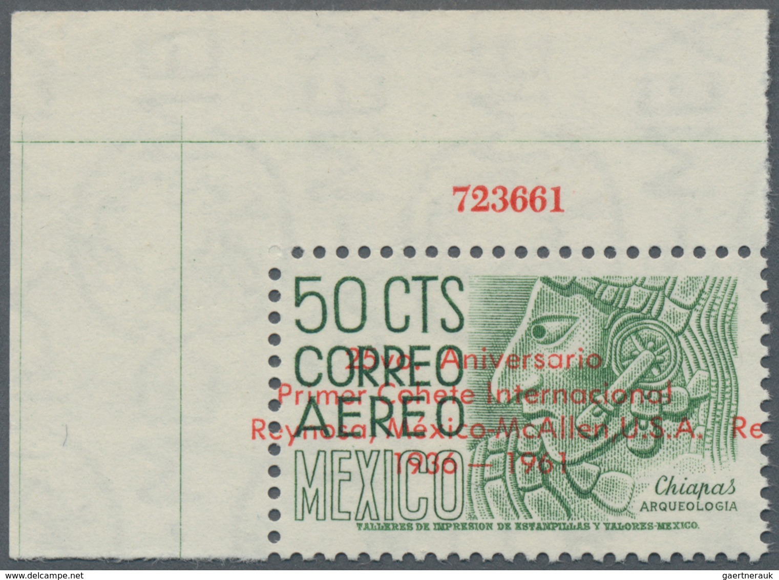 Raketenpost: 1961, Mexico, Not Issued 50c. Green With Red Overprint "25vo Aniversario / Primer Cohet - Other & Unclassified