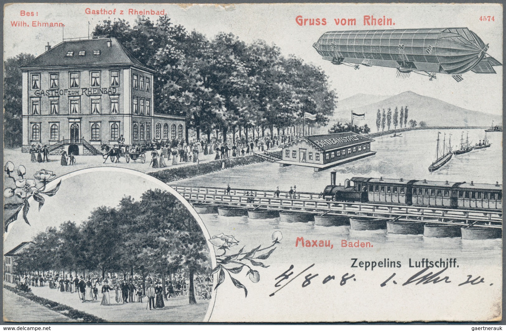 Zeppelinpost Deutschland: 1908, LZ 4, Drei Dekorative Ansichtskarten In Sauberer Erhaltung, Alle Im - Luft- Und Zeppelinpost