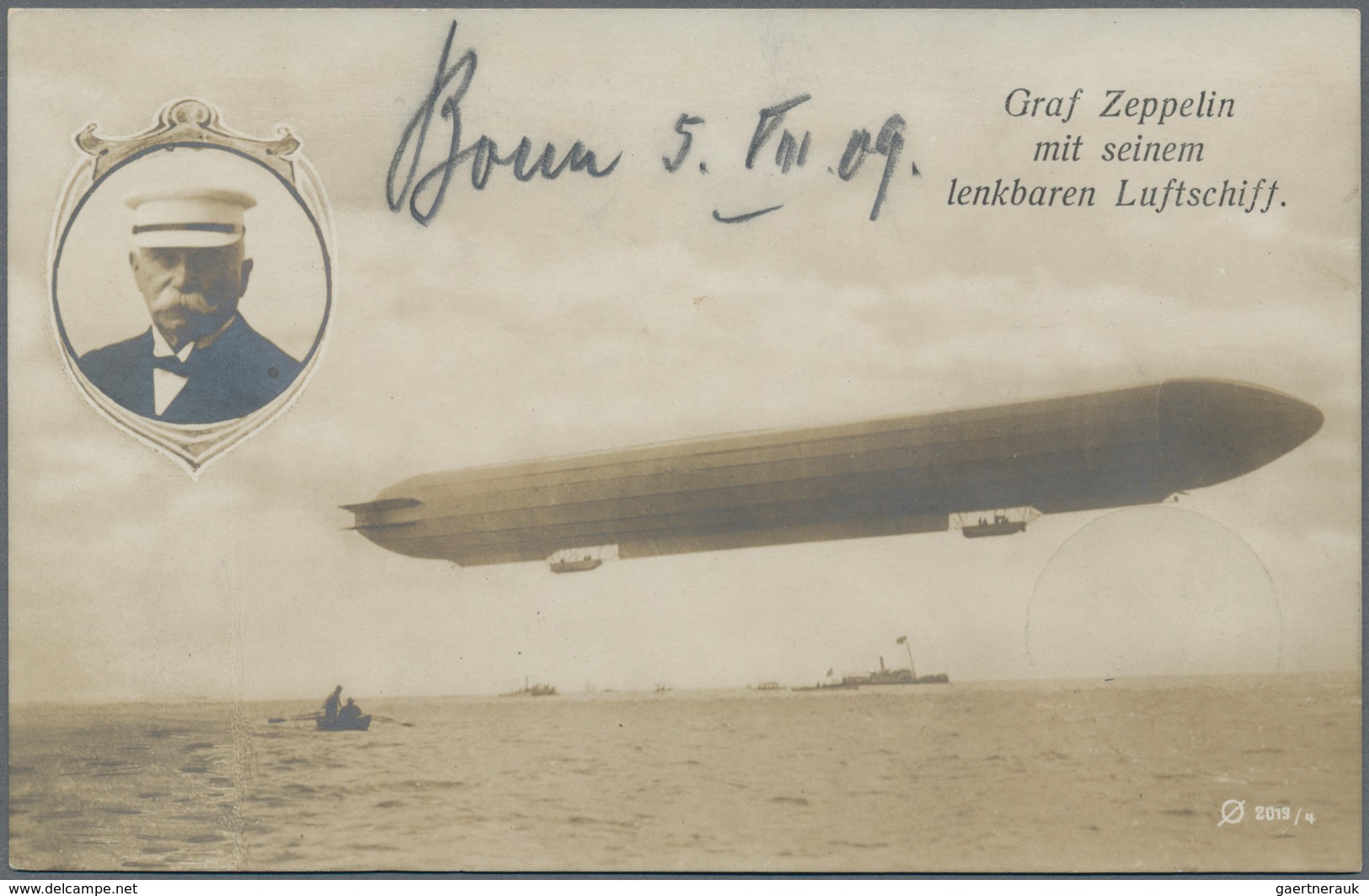 Zeppelinpost Deutschland: 1909, LZ 5 (Z II) / Bonn 5.8.: Zeppelin-Fotokarte V. Der Heeresüberfahrt M - Luchtpost & Zeppelin