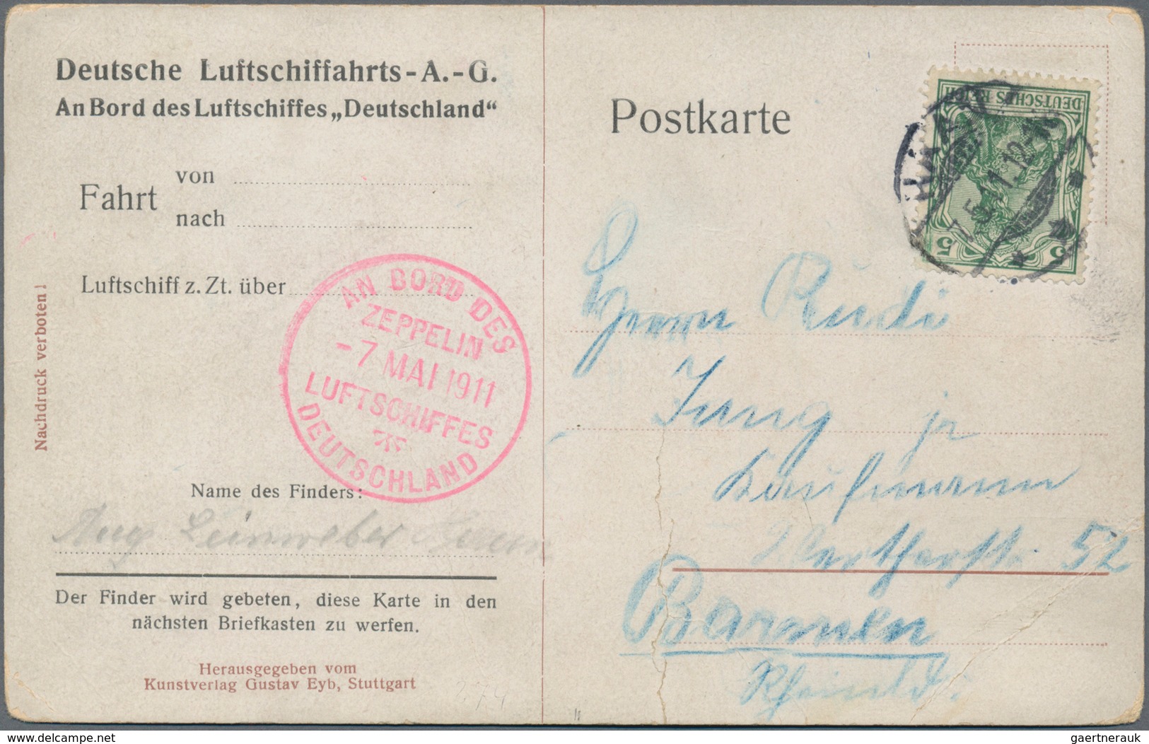 Zeppelinpost Deutschland: 1911, Luftschiff Deutschland LZ 8, Fahrt Blumentag Düsseldorf, Delag Postk - Airmail & Zeppelin