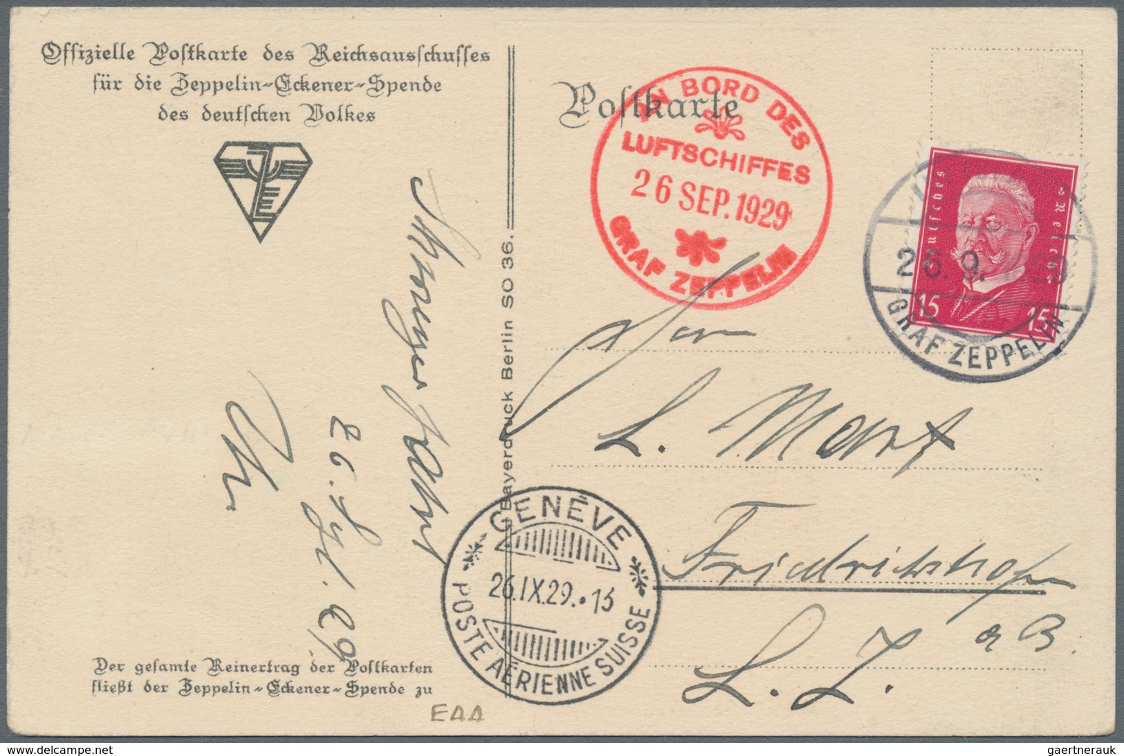 Zeppelinpost Deutschland: 1929. German Zeppelin-Eckener Spende Donation Postcard Flown On The Graf Z - Luchtpost & Zeppelin