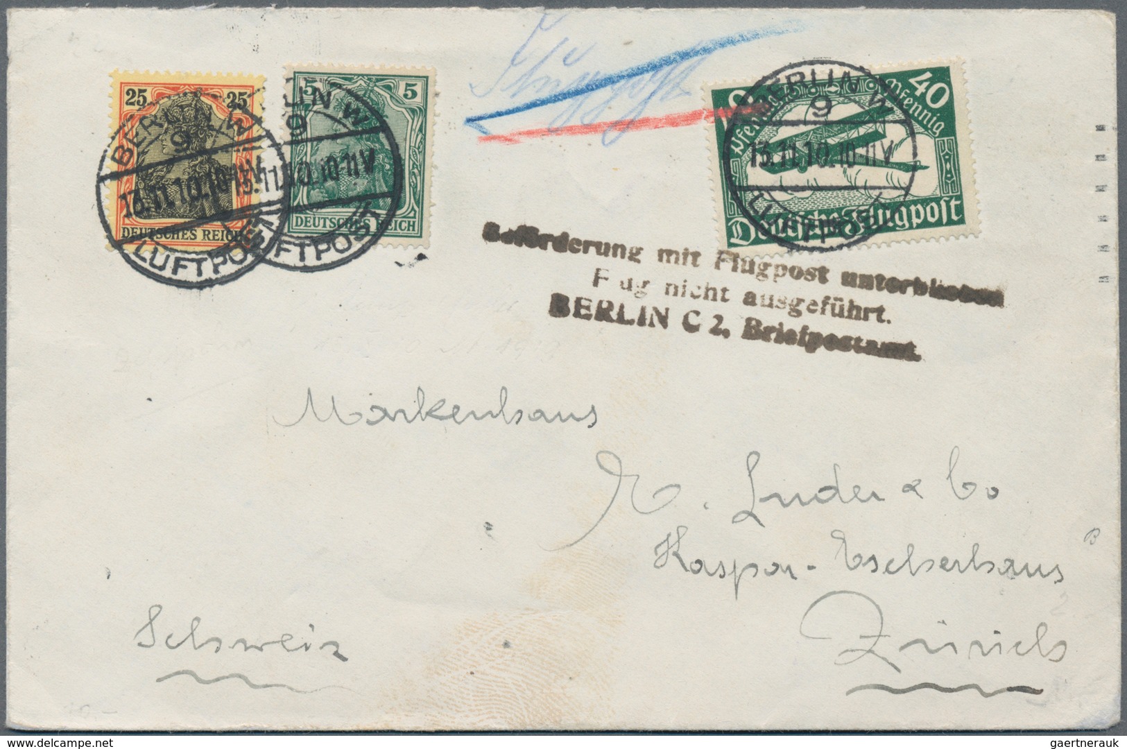 Zeppelinpost Deutschland: 1919, Bodensee Wegen Zu Starken Windes Ausgefallene Fahrt. Brief Adressier - Luft- Und Zeppelinpost