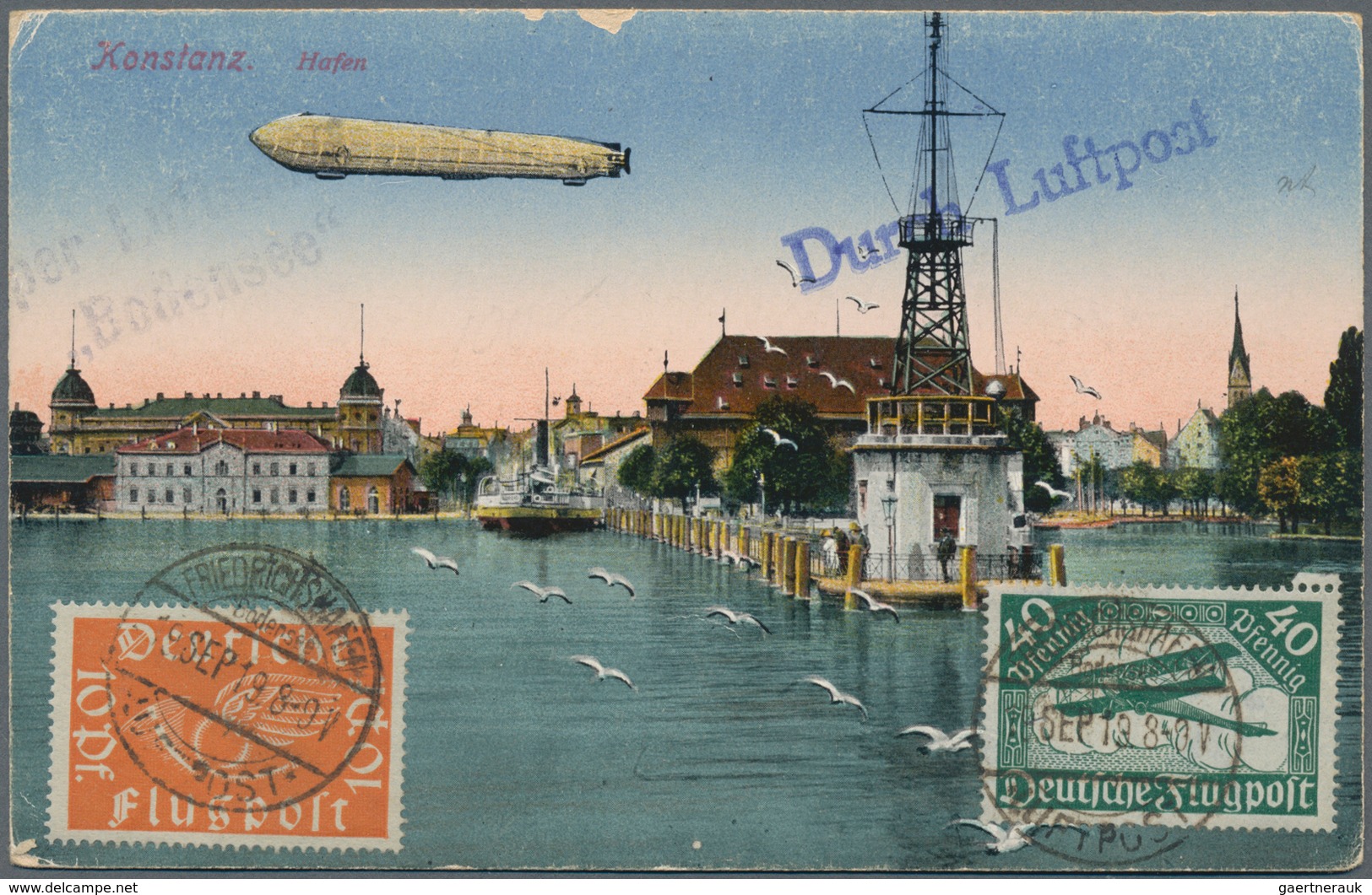 Zeppelinpost Deutschland: 1919, Bodensee-Post, Dt.Reich 10 Pf U. 40 Pf Flugpostmarken (Mi.111/112), - Airmail & Zeppelin