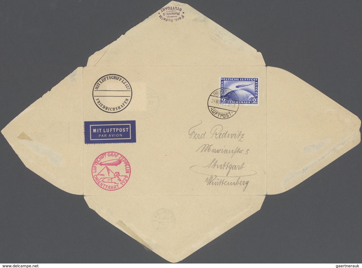 Zeppelinpost Deutschland: 1929, Orientfahrt Und Versuchte Amerikafahrt, DOPPELT Verwendeter Umschlag - Luchtpost & Zeppelin