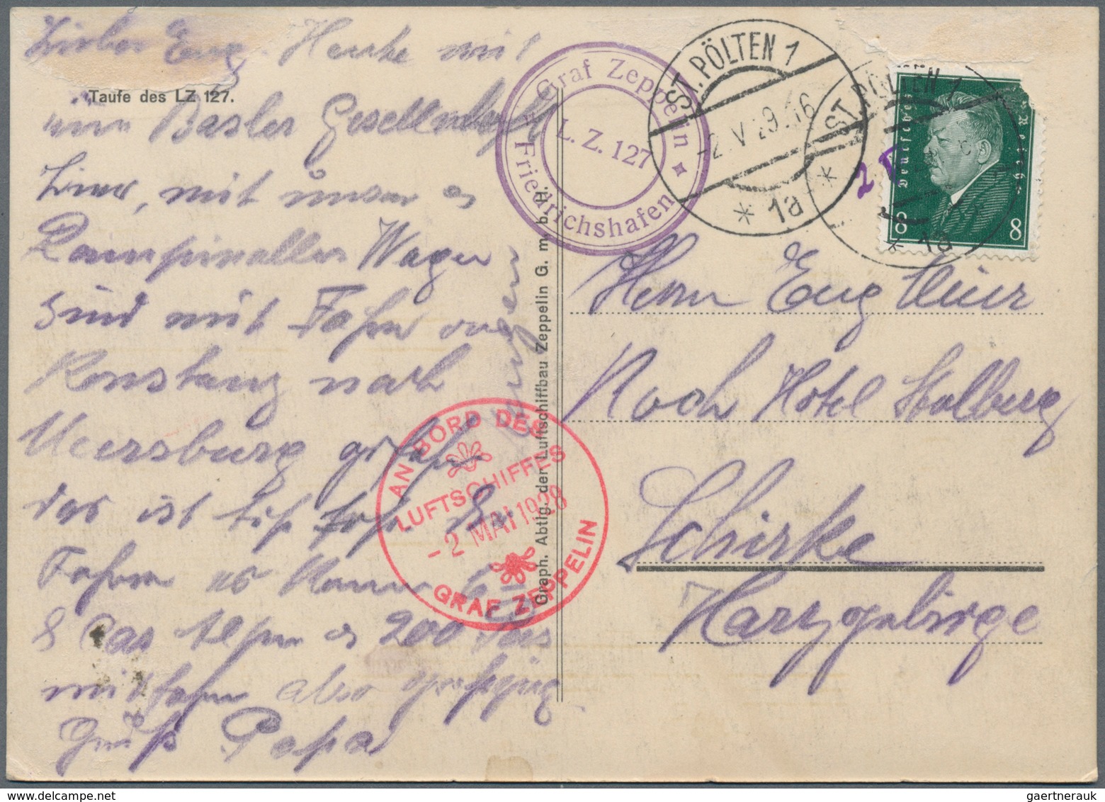Zeppelinpost Deutschland: 1929, Abwurf St. Pölten, Postkarte Mit Abbildung Des LT 127 Frankiert Mit - Luft- Und Zeppelinpost