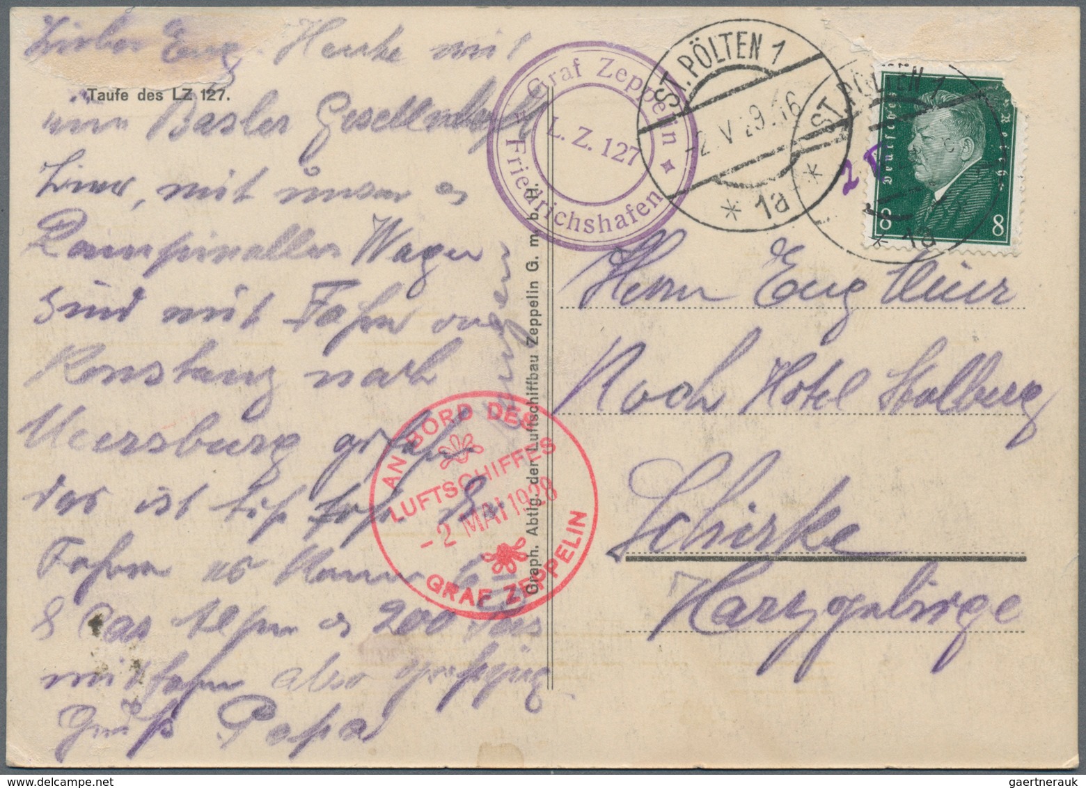 Zeppelinpost Deutschland: 1929, Abwurf St. Pölten, Postkarte Mit Abbildung Des LT 127 Frankiert Mit - Airmail & Zeppelin