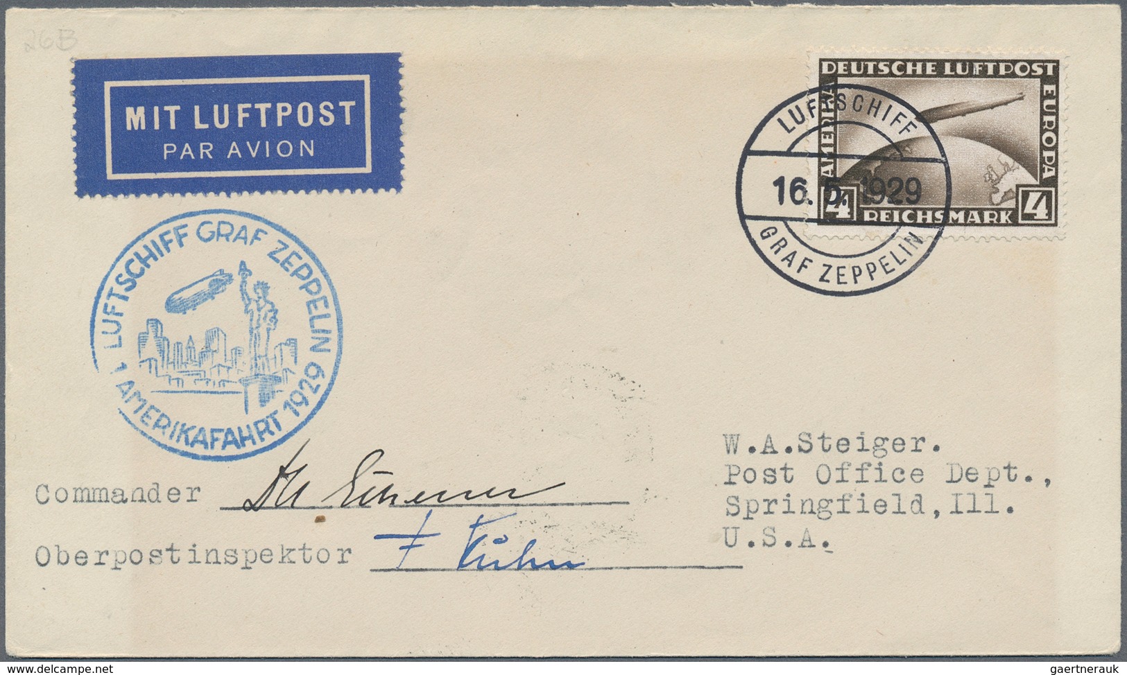 Zeppelinpost Deutschland: 1929, VERSUCHTE AMERIKAFAHRT, Bordpostbrief OHNE Verzögerungsstempel, Mit - Luft- Und Zeppelinpost