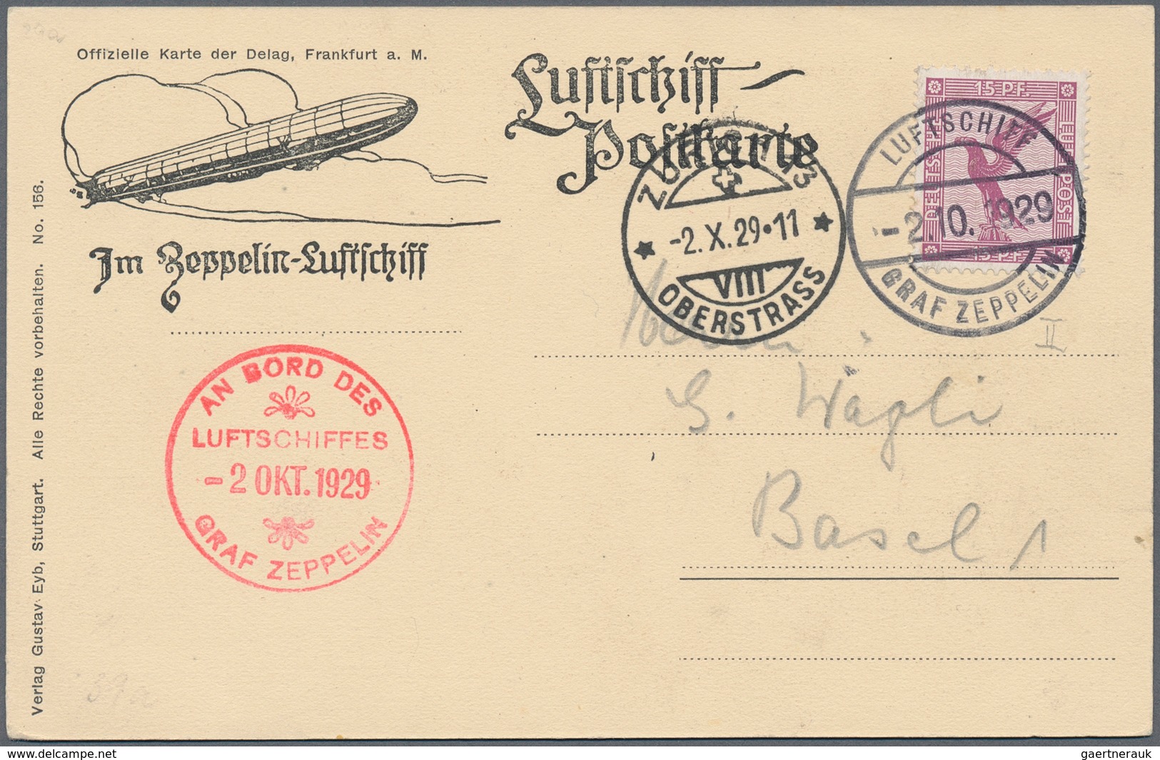 Zeppelinpost Deutschland: 1929, LZ 127/4.SCHWEIZFAHRT/Abwurf "ZÜRICH 13 OBERSTRASS 2.X.29-11": Lufts - Luft- Und Zeppelinpost
