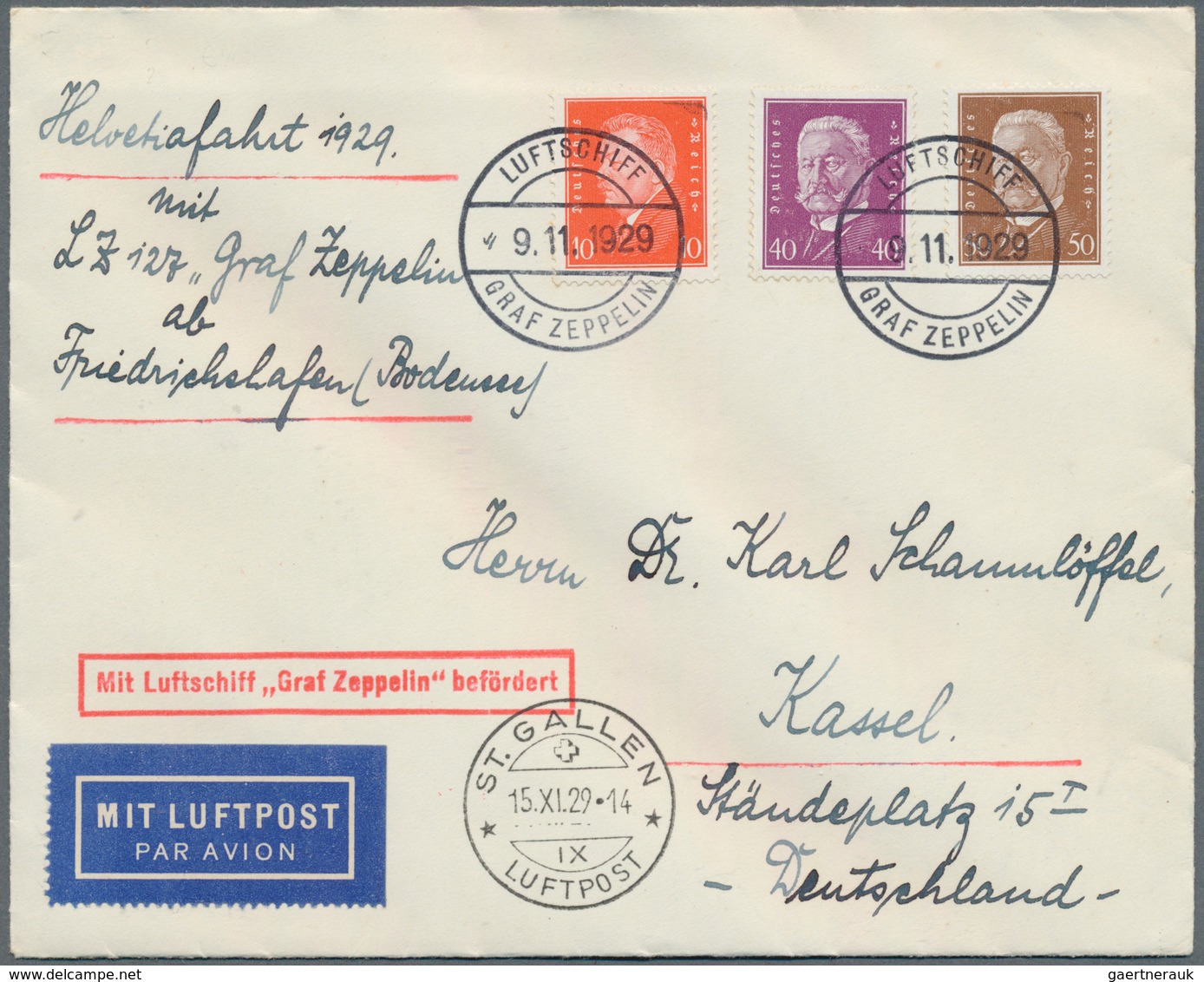 Zeppelinpost Deutschland: 1929: LZ 127/50. Fahrt: Bordpost Luxusbrief 9.11.29. Irrtümlich In Frankfu - Luft- Und Zeppelinpost