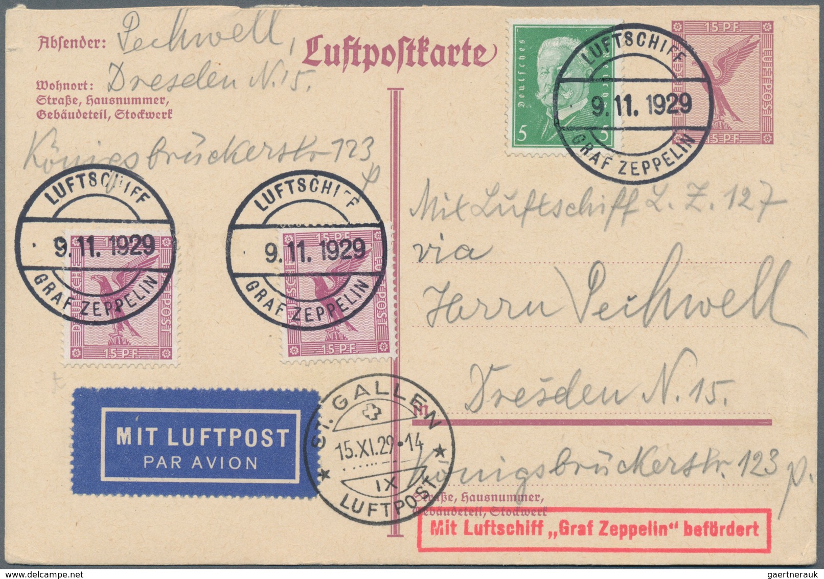 Zeppelinpost Deutschland: 1929, LZ 127 Fahrt Ins Bodenseegebiet. Ganzsachenkarte Mit Zusatzfrankatur - Luft- Und Zeppelinpost