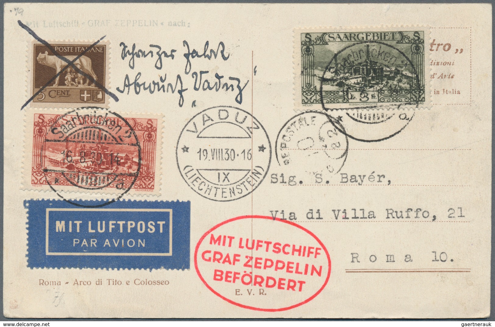 Zeppelinpost Deutschland: 1930, Saar/Vaduzfahrt: Saarbrücken 2-Aufgabe, Beidseitig Mit Saarmarken Un - Luft- Und Zeppelinpost