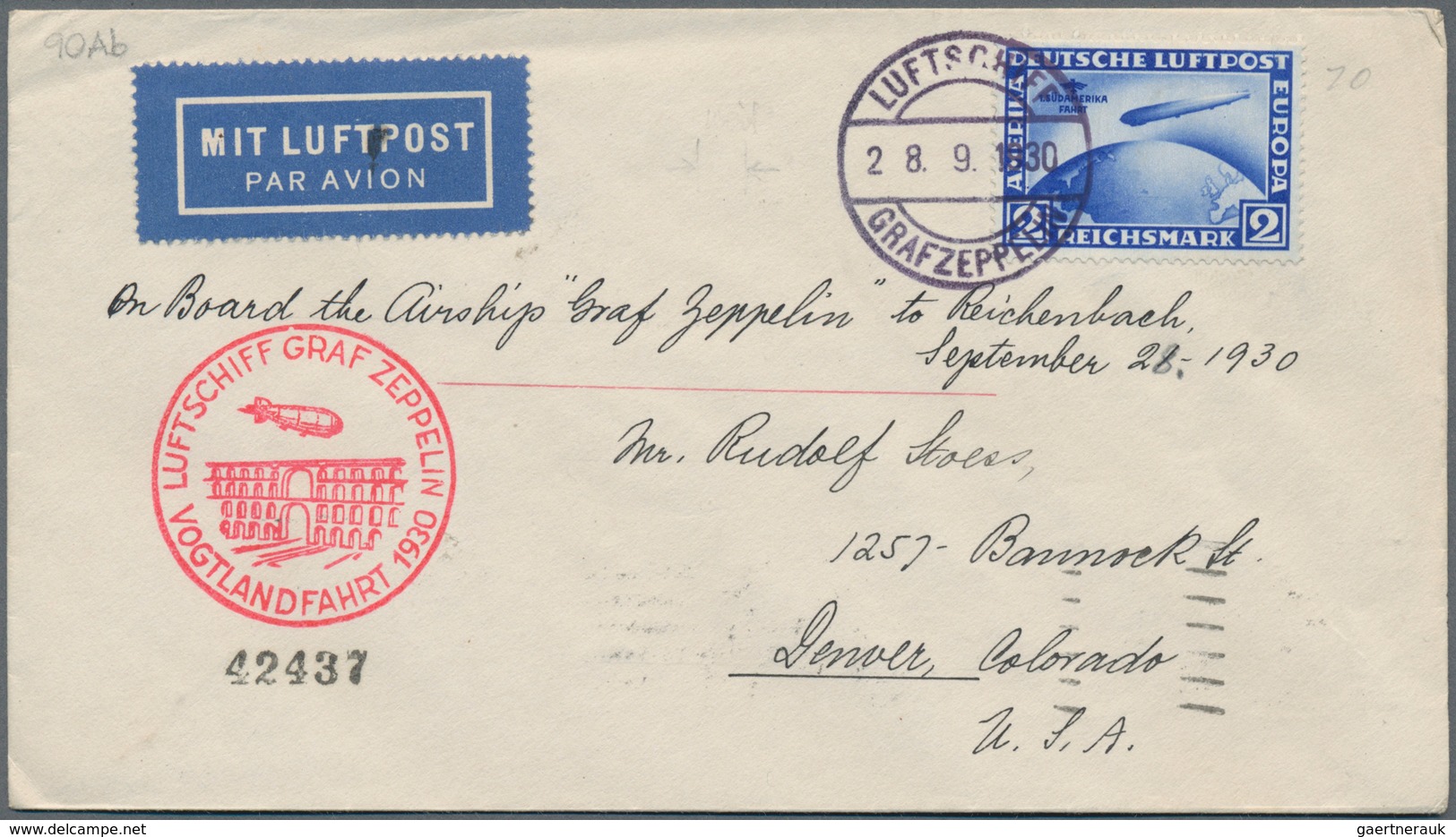 Zeppelinpost Deutschland: 1930, VOGTLANDFAHRT: Wunderbarer Bordpostbrief (Stempel Type IIIa) Mit Son - Luft- Und Zeppelinpost