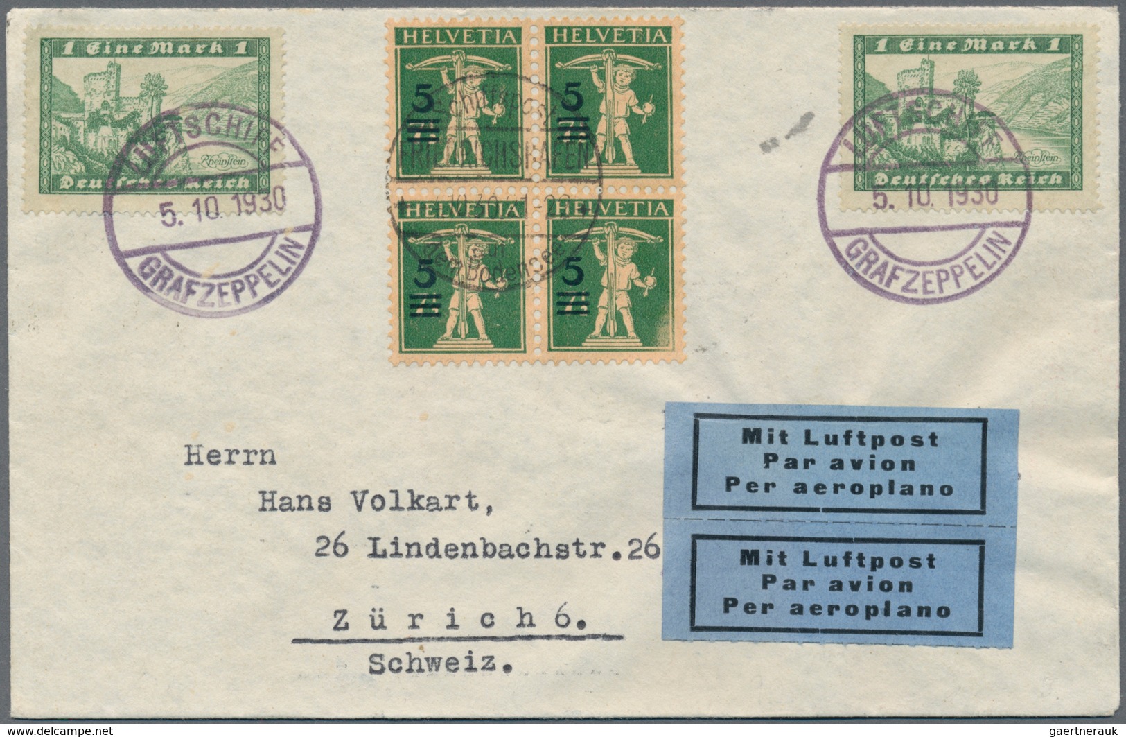 Zeppelinpost Deutschland: 1930, LEIPZIG-FAHRT/SCHWEIZ-BODENSEE, Bordpostbrief 5.10.30 Adressiert Nac - Luft- Und Zeppelinpost