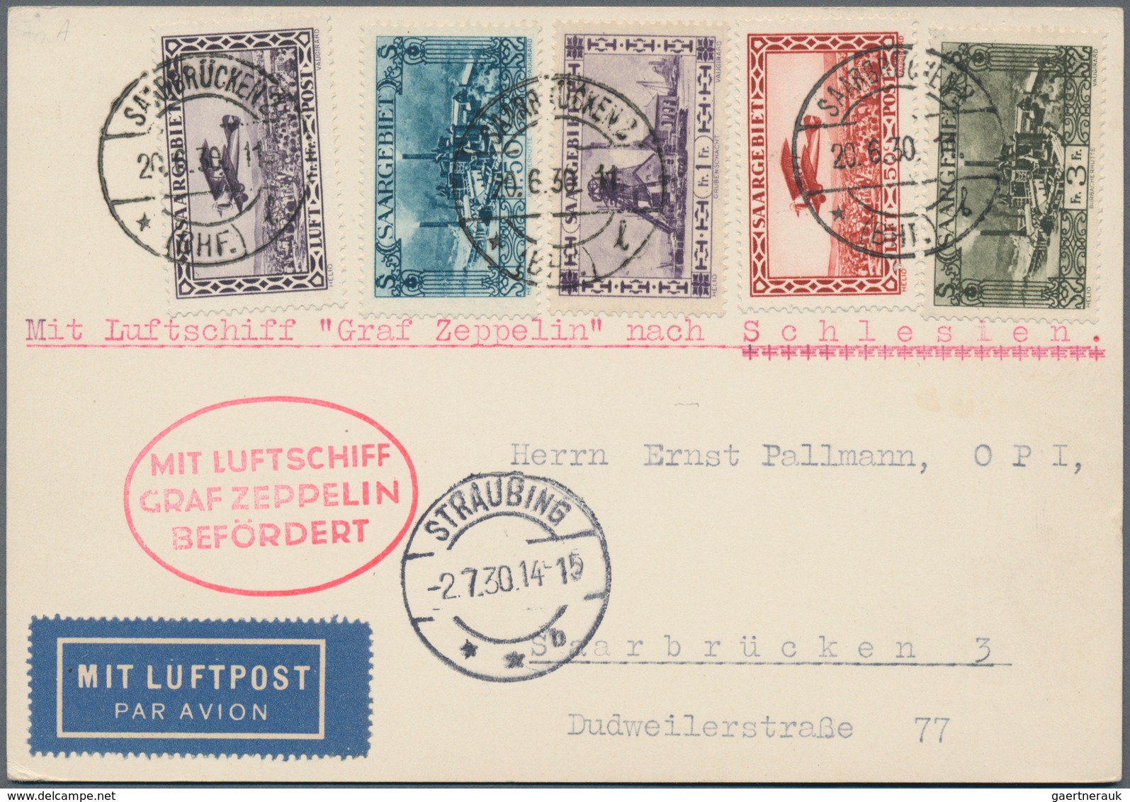 Zeppelinpost Deutschland: 1930, SAAR/ALPENFAHRT/Abwurf Straubing, Seltene Vertragsstaatenkarte, Port - Luchtpost & Zeppelin