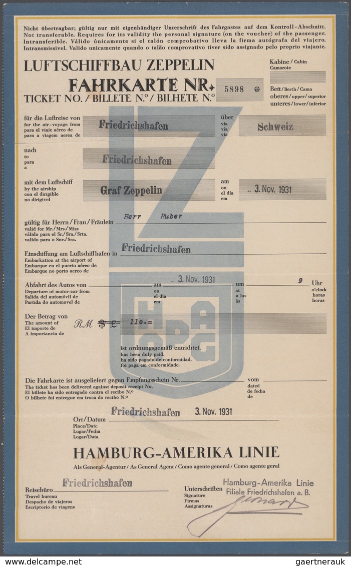 Zeppelinpost Deutschland: 1931, Fahrkarte Der "Luftschiffbau Zeppelin" Für Eine Fahrt "Friedrichshaf - Luft- Und Zeppelinpost