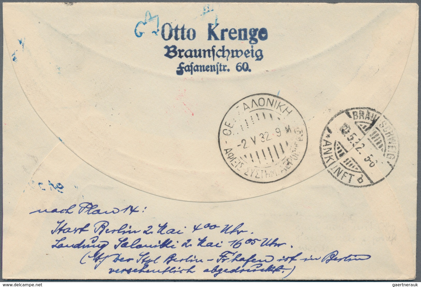 Zeppelinpost Deutschland: 1932, Erster Postflug Berlin - Saloniki - Athen, Brief Ab Berlin 1.5.32 Na - Luft- Und Zeppelinpost