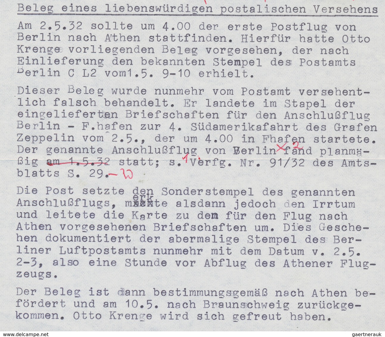 Zeppelinpost Deutschland: 1932, Erster Postflug Berlin - Saloniki - Athen, Brief Ab Berlin 1.5.32 Na - Luft- Und Zeppelinpost