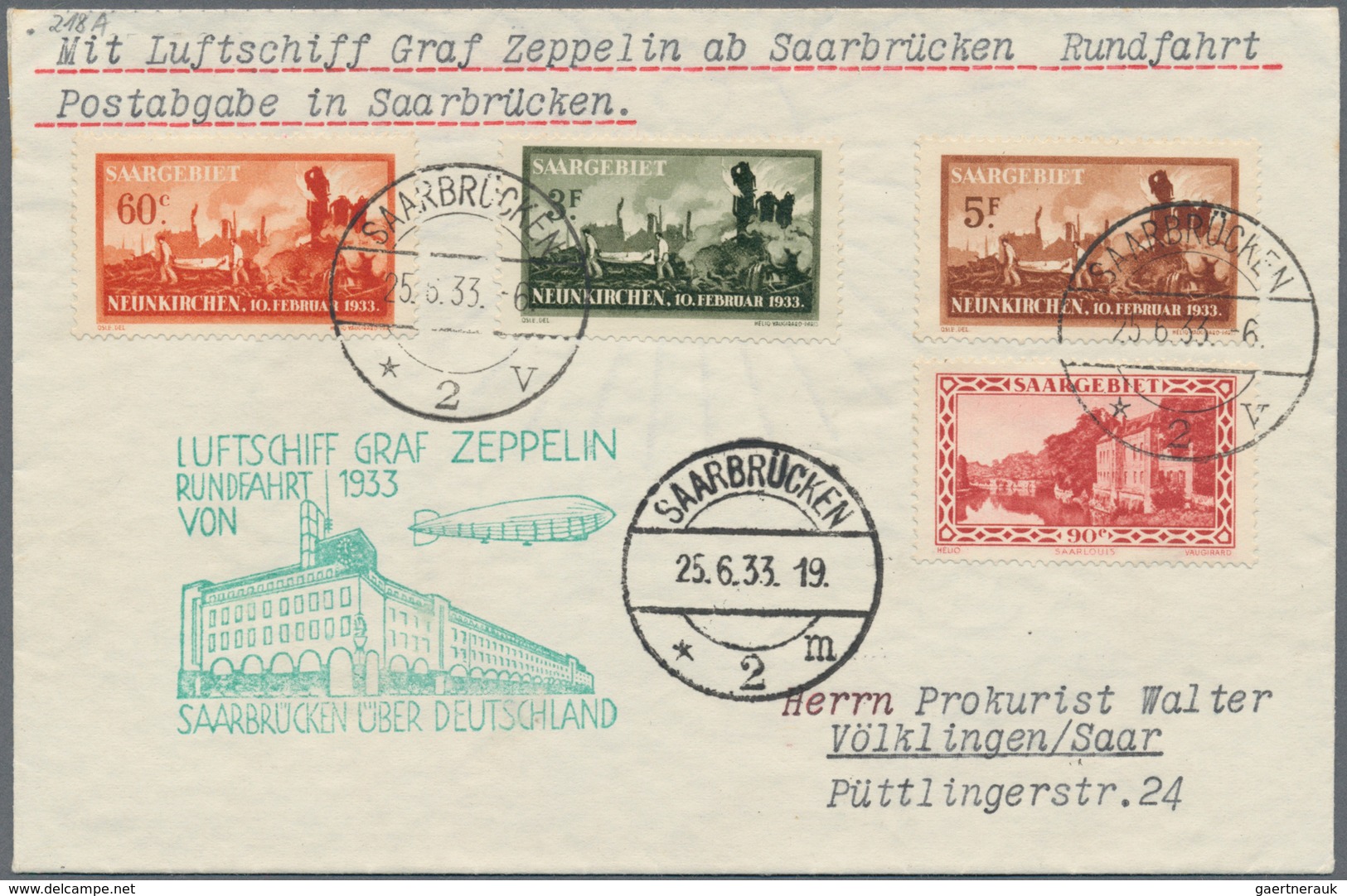Zeppelinpost Deutschland: 1933, SAAR-RUNDFAHRT Luxusbrief M. Katastrophe Neunkirchen, Mi. 435€. - Luft- Und Zeppelinpost