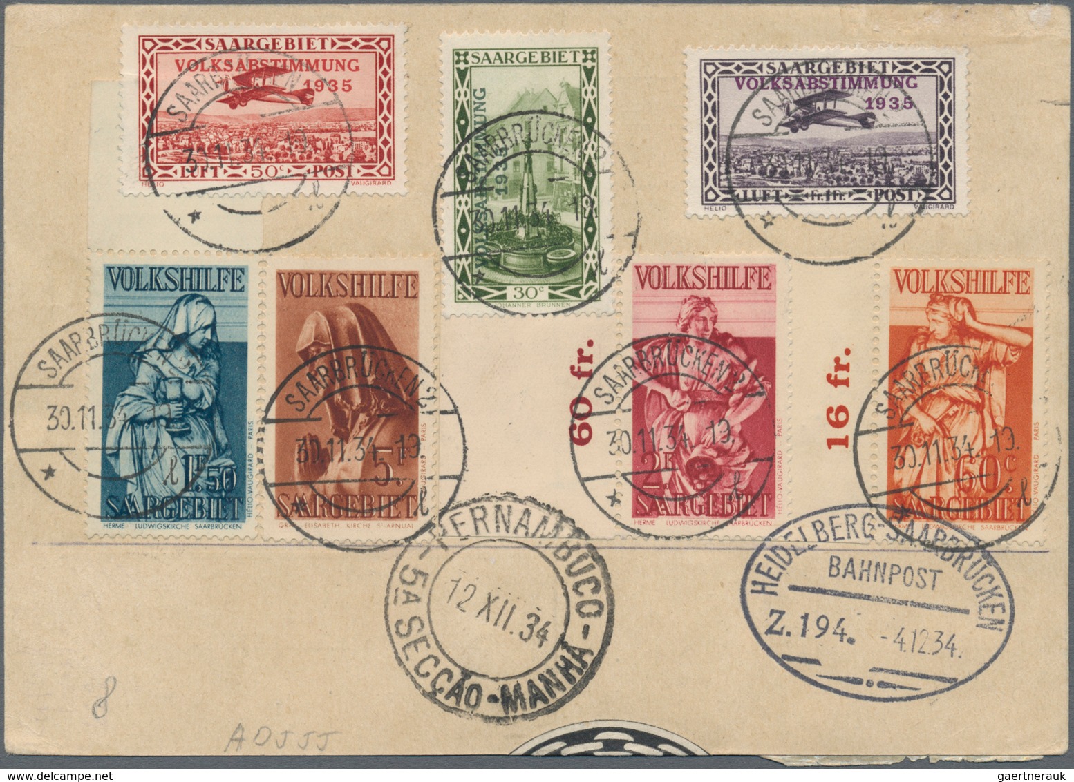 Zeppelinpost Deutschland: 1934. High Values (1.5,2,5Fr) Of The 1934 Volkshilfe / Welfare Issue On 19 - Luft- Und Zeppelinpost