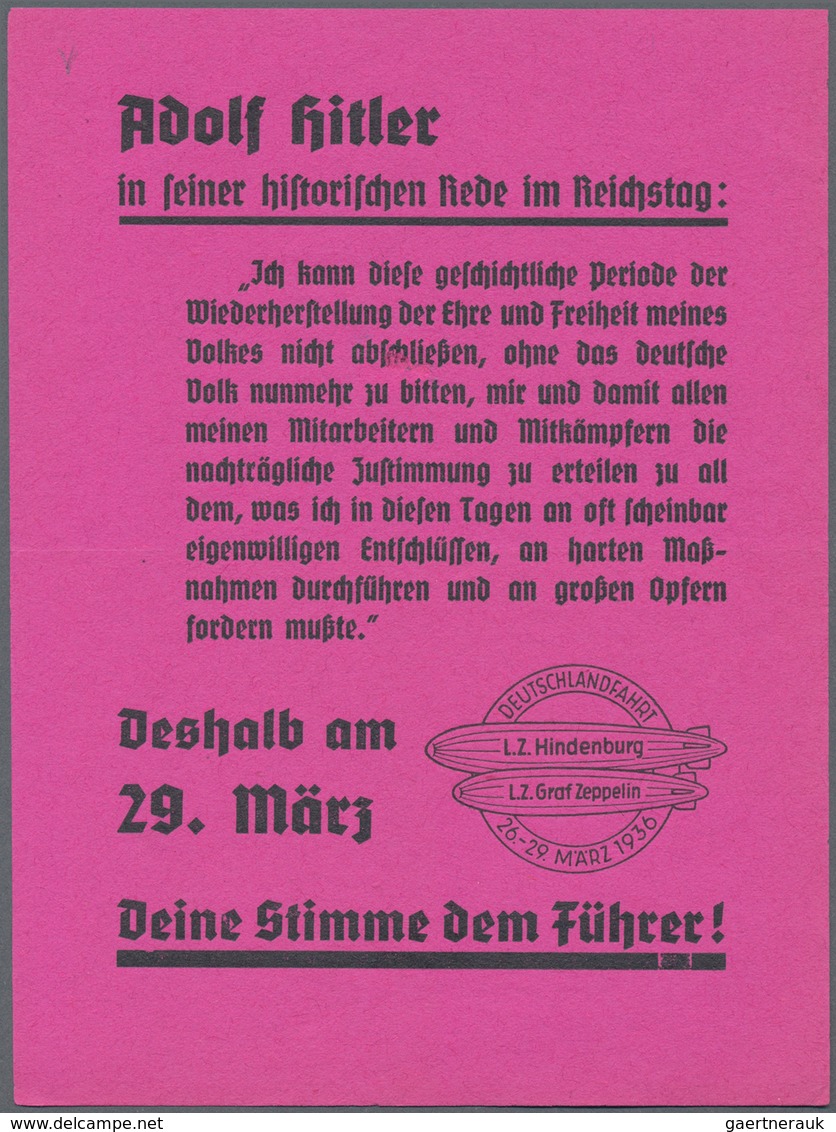 Zeppelinpost Deutschland: 1936, LZ 129 DEUTSCHLANDFAHRT-Besonderheiten: 5 Verschiedene Propagandazet - Luft- Und Zeppelinpost