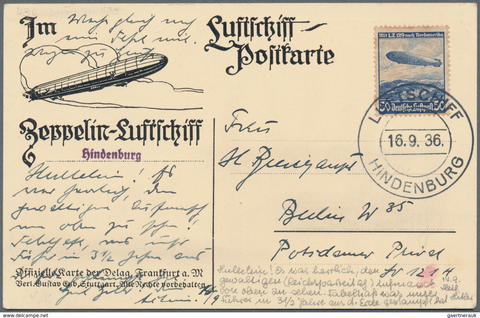 Zeppelinpost Deutschland: LZ 129 BORDPOSTKARTEN 14.9.36 REICHSPARTEITAGFAHRT Und 16.9.36 FHFN-FRANKF - Luft- Und Zeppelinpost