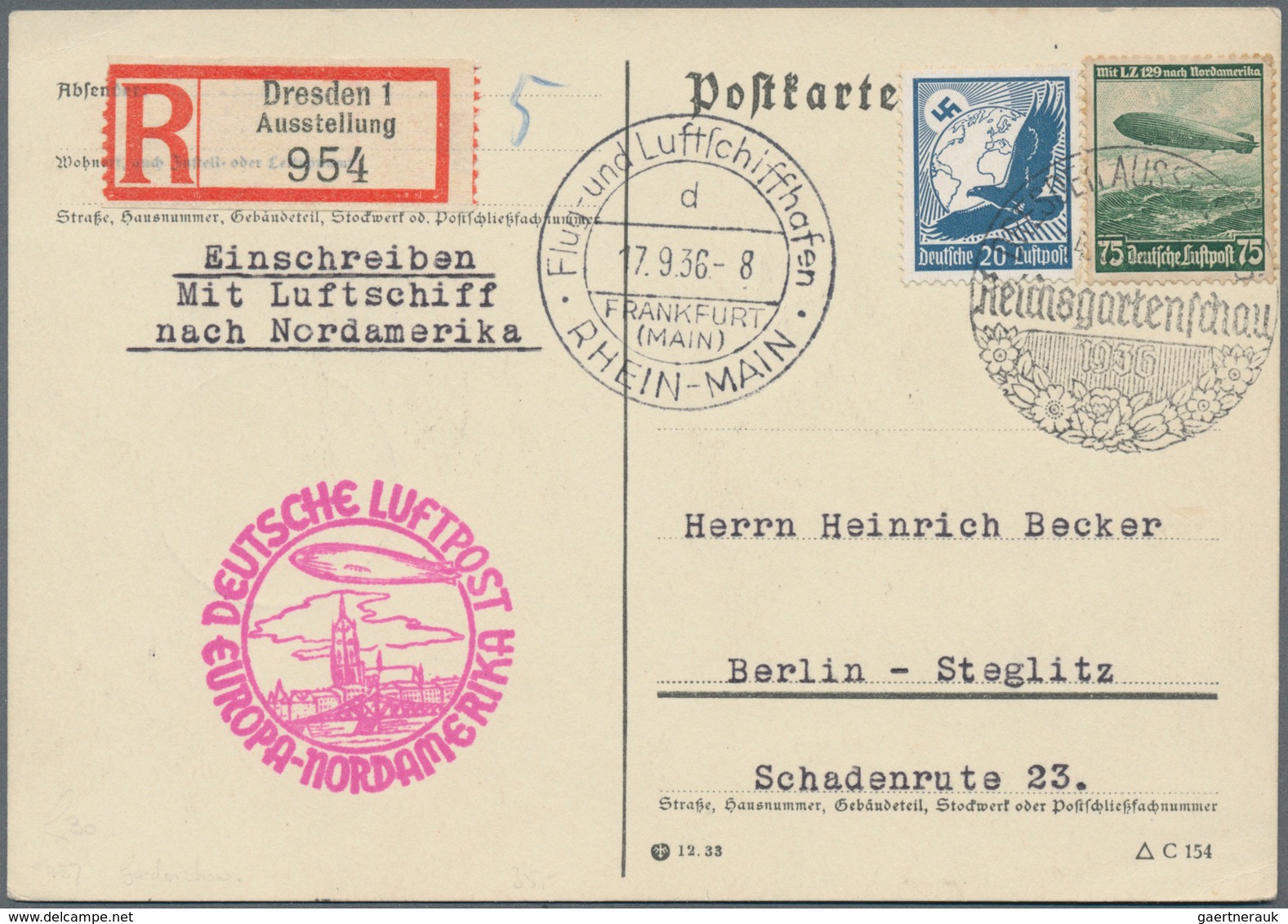 Zeppelinpost Deutschland: 1936, LZ 129 / 8. NAF: DRESDEN REICHSGARTENSCHAU Als Benennenswerte Dt. Be - Luft- Und Zeppelinpost