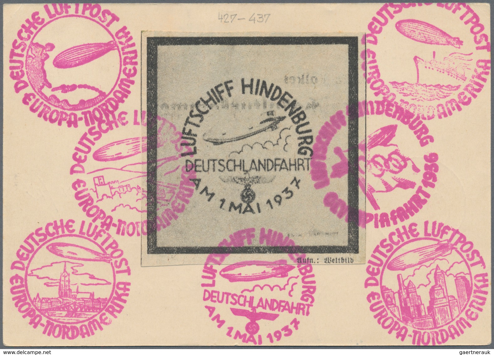 Zeppelinpost Deutschland: 1937, DEUTSCHLANDFAHRT, Abwurf Köln: Bordpostkarte M. Ausfall- Und Bestäti - Luft- Und Zeppelinpost