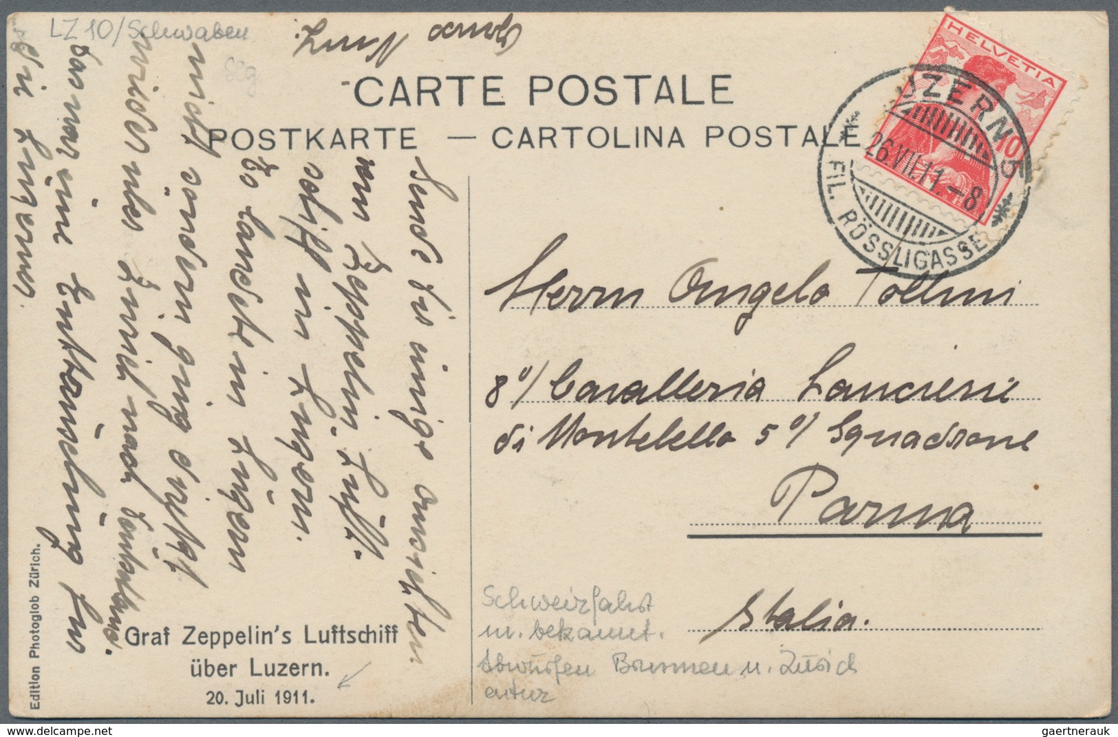 Zeppelinpost Europa: 1911, LZ 10 SCHWABEN "SCHWEIZFAHRT 20.Juli"-Sonderkarte Mit Bekannten Abwürfen - Europe (Other)